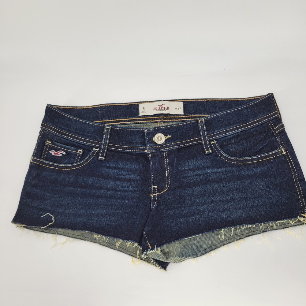 Hollister Low Rise Dark Wash Denim Cutoff Shorts Size 5 W27 Y2K Summer Casual